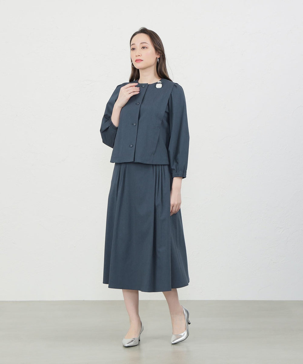 シャンブレーライクストレッチノーカラージャケット(ジャケット