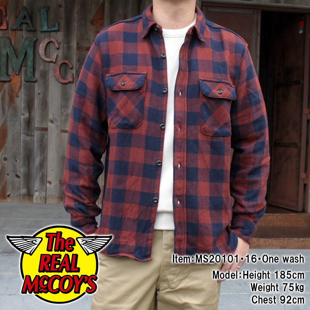 リアルマッコイズJOE McCOYバッファローチェックシャツ美品 赤×黒