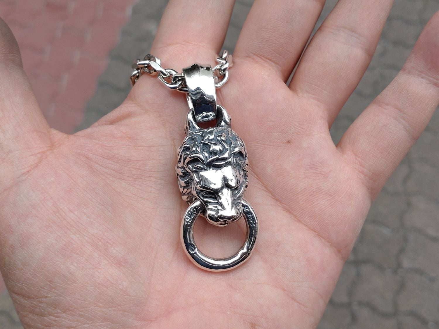 BWL / Lion w/Mouth Ring Pendant & Square Chain N | BILL WALL