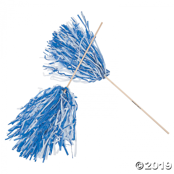 Blue & White Two-Tone Spirit Pom-Poms - 24 Pc. | GlowUniverse.com