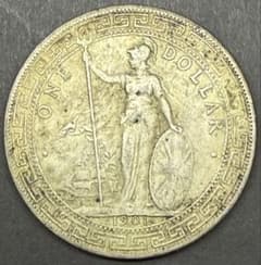 英国貿易銀貨 1901年 ONE DOLLAR 本物銀貨 古銭 - メルカリ