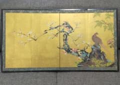 日本画 梅に山鳥図 屏風 - メルカリ