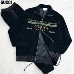 極美品！グッチ20SS刺繍ロゴシェニールベロアセットアップブルゾンXL