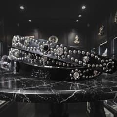 クロス銀□本革レザーフルスタッズナローベルト☆925アメカジ