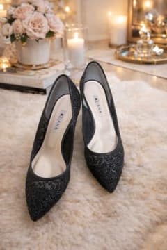 DIANA グリッターチュールパンプス 5センチヒール 黒 ダイアナ きれい