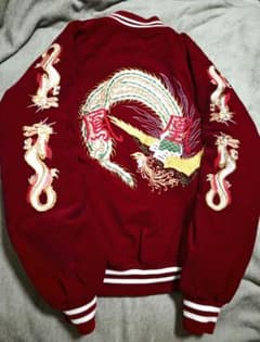 Greeman 日本 限定 スカジャン 別珍 unisex 赤 龍孔雀 - メルカリ