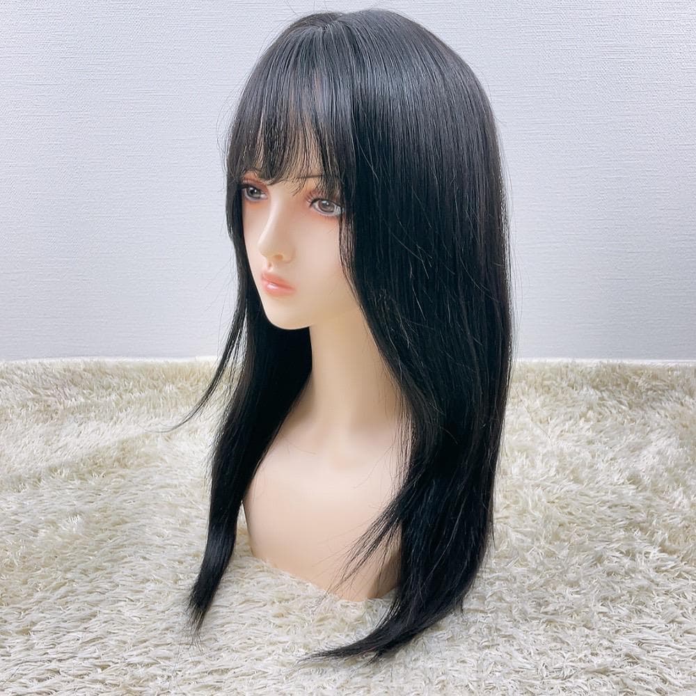 人毛100% フルウィッグ 医療用 ロングストレート 黒髪 ブラック 60cm