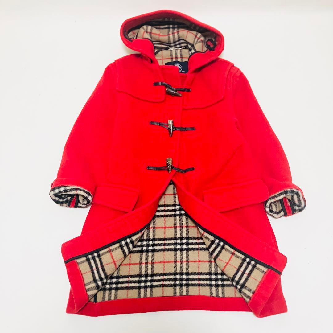 英国製 バーバリーロンドン　ロングダッフルコート　レッド　ノバチェック　赤　L