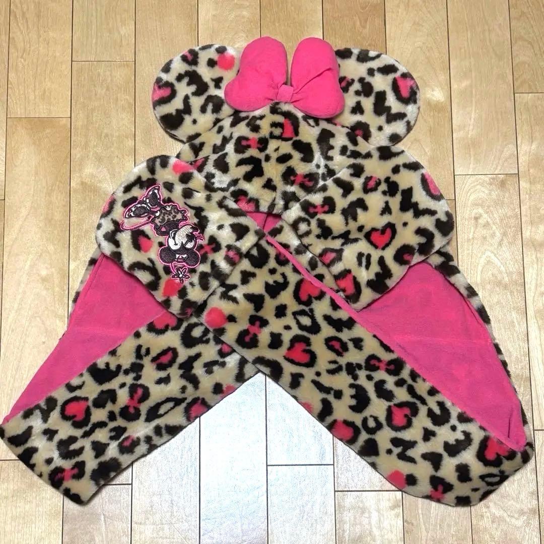 初版 ディズニー ミニー マフラーキャップ ヒョウ柄 初版 ヒョウ柄