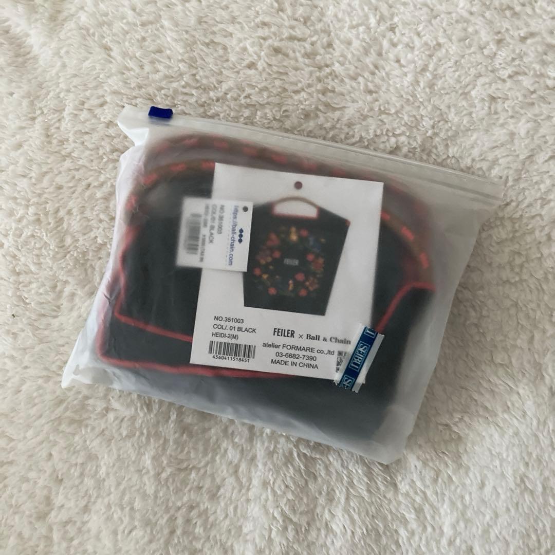FEILER Ball & Chain エコバッグ M 黒 Ball&Chain フェイラー Mサイズ 黒 エコバッグ 刺繍 撥水 軽量 大容量