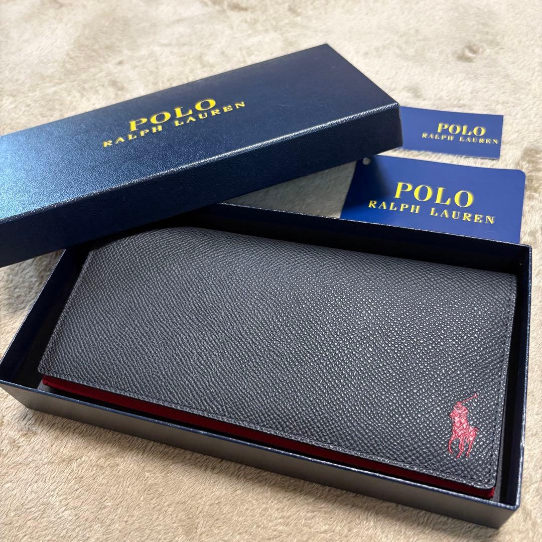 【新品】POLO RALPH LAUREN コントラストレザー長財布 ブラック