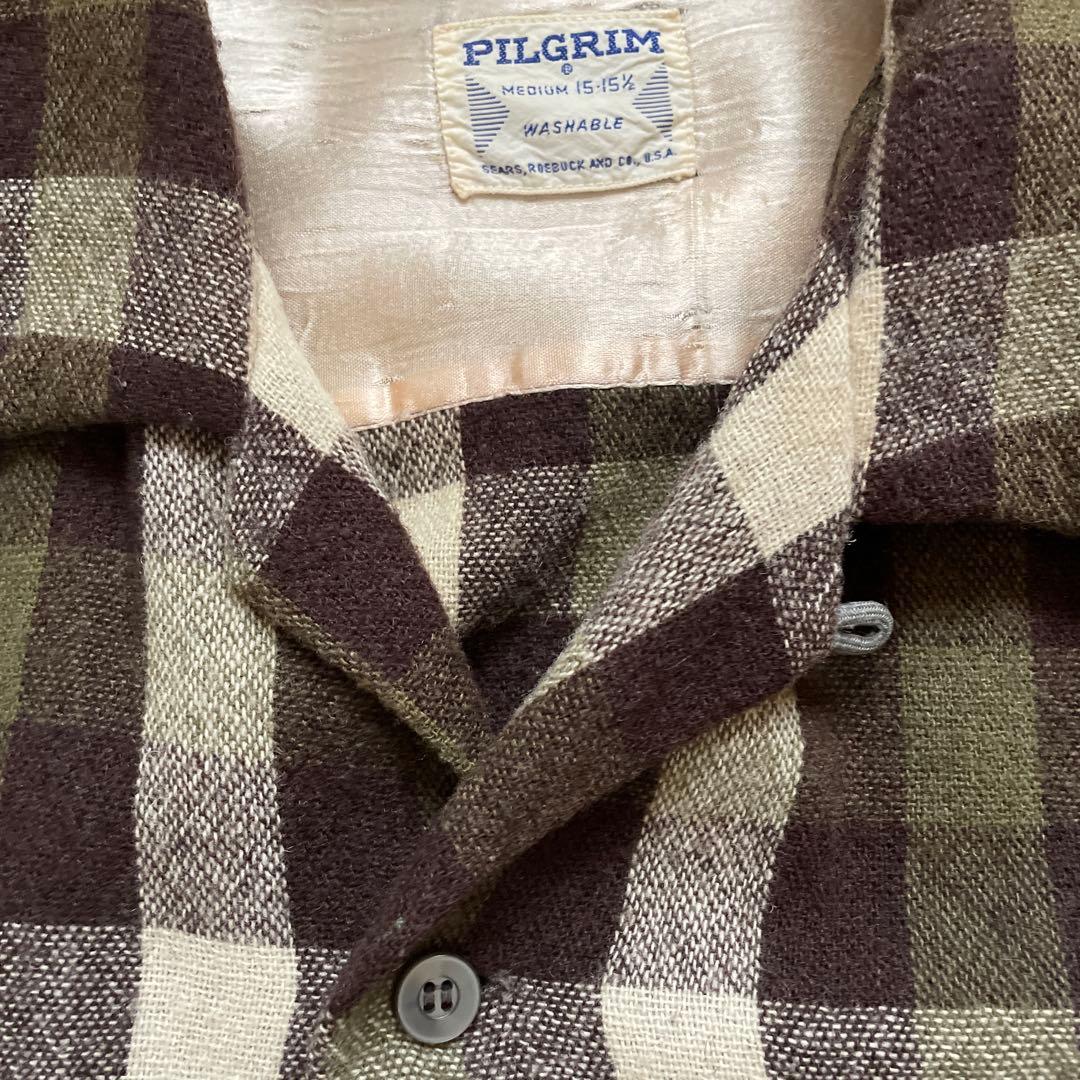 60sPILGRIM 三角タグ ウールチェック開襟シャツ ブロックチェック