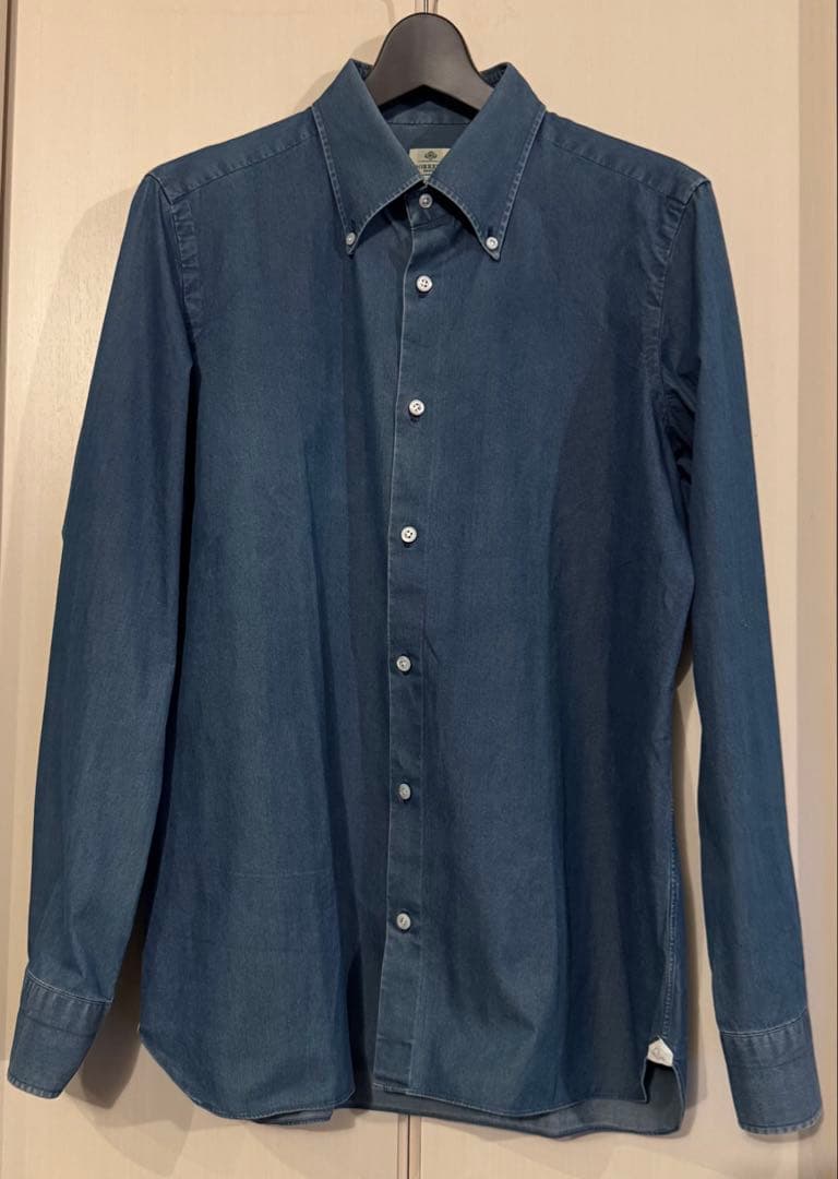【美品】 LUIGI BORRELLI デニム ドレスシャツ サイズ17-43