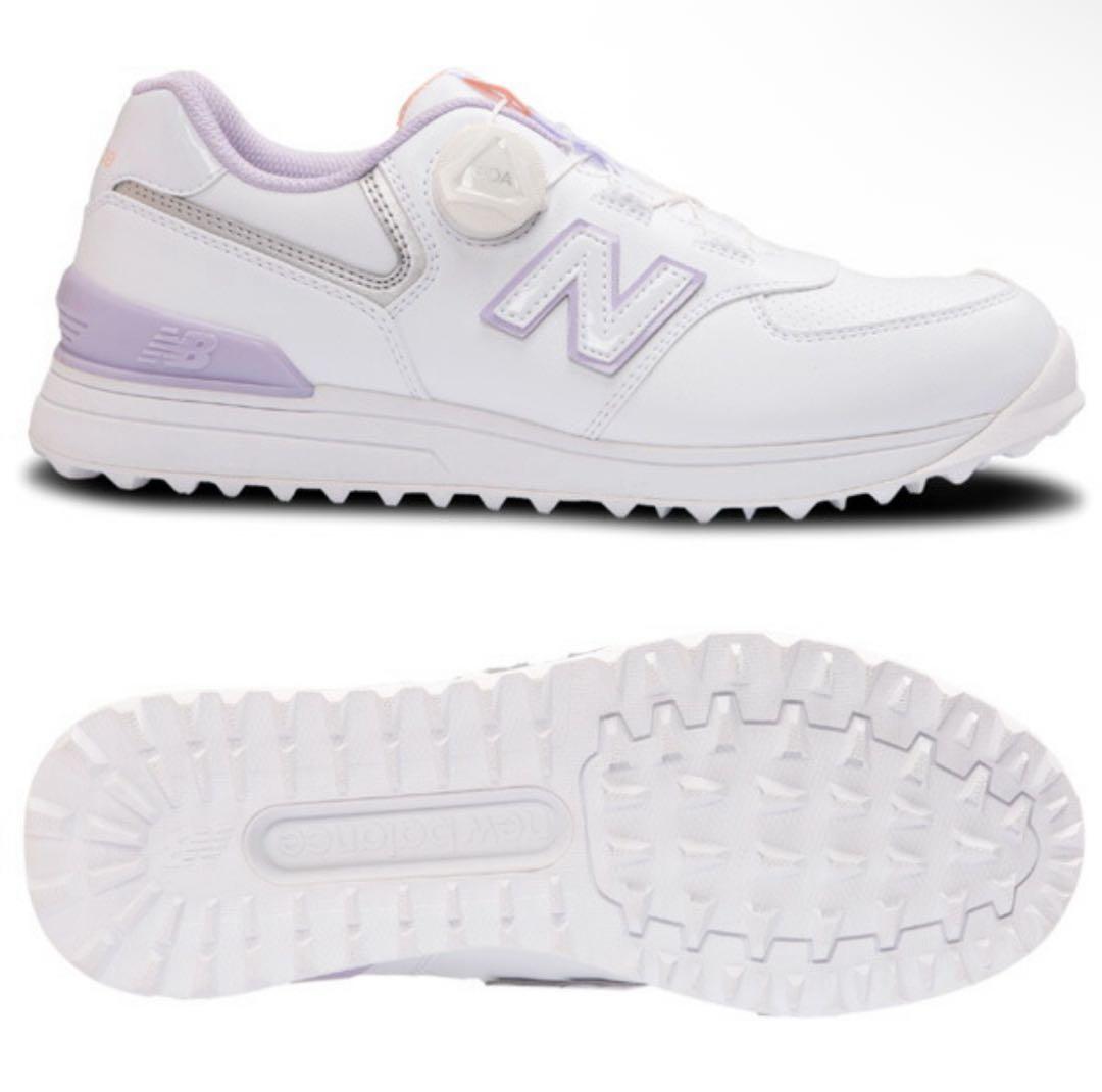 新品574New Balance ゴルフシューズ ホワイトパープル 23.5cm