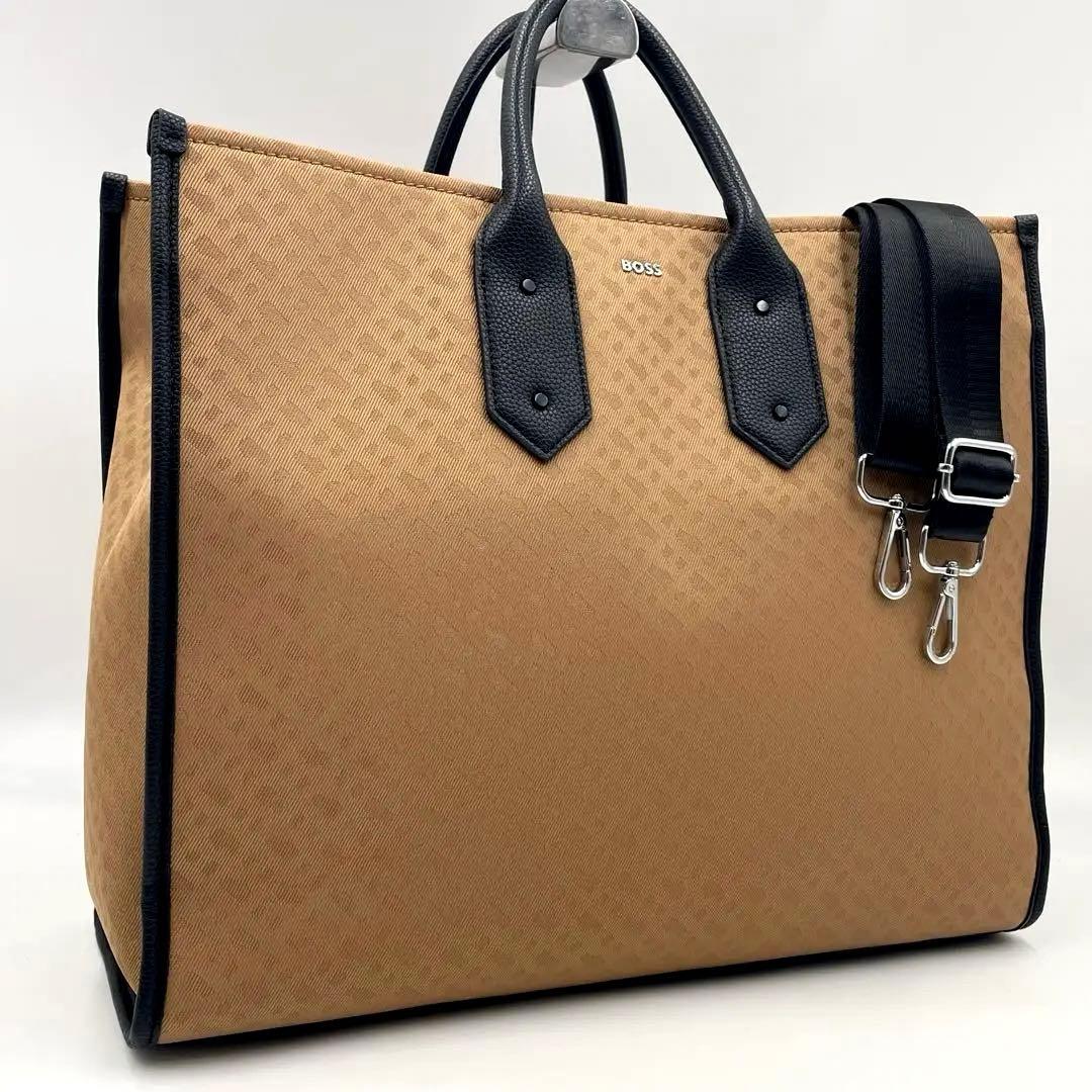 未使用級•現行】HUGO BOSS モノグラムツイル トートバッグ 2way - メルカリ