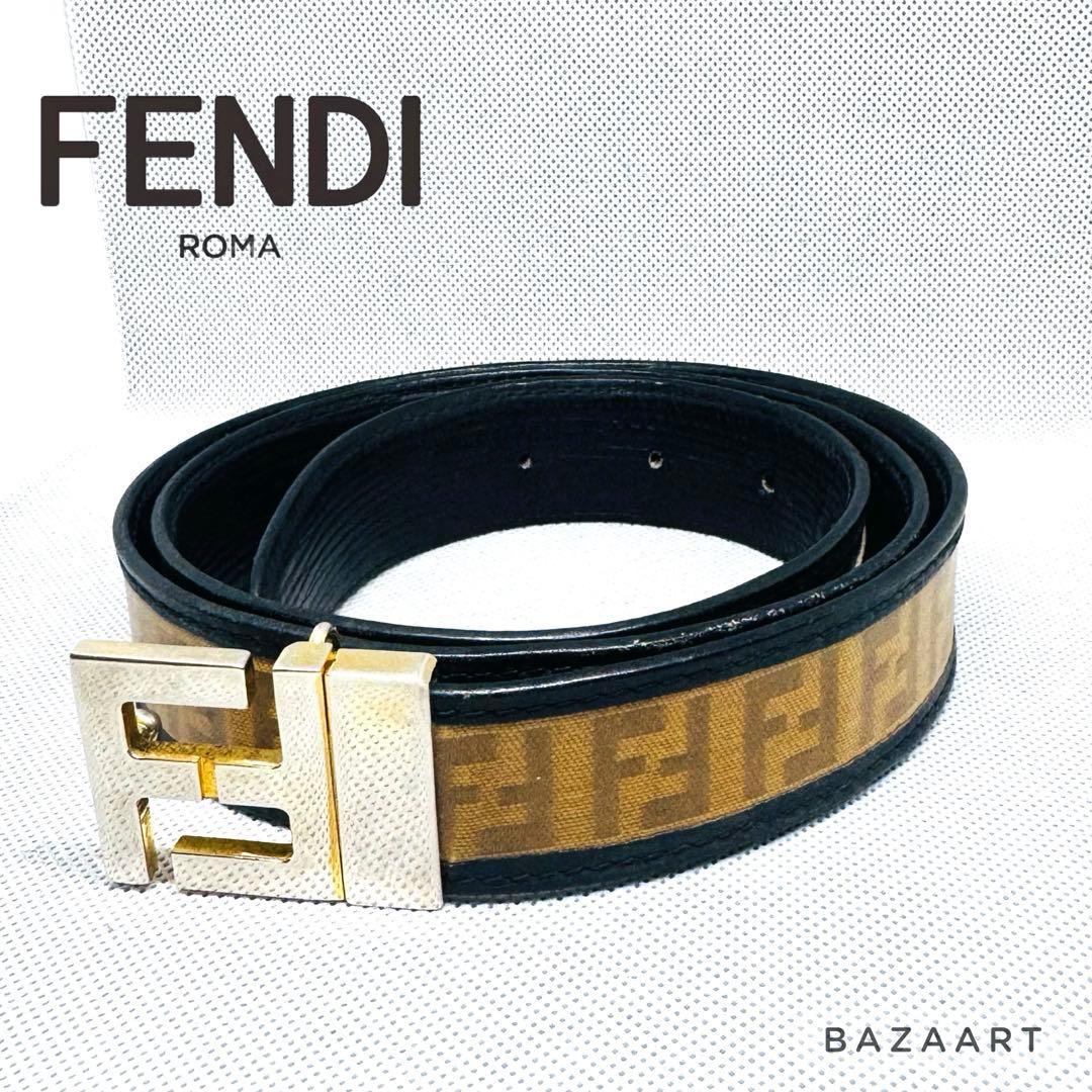 FENDI フェンディ レザー ベルト ズッカ 黒 ブラック FFメタルバックル