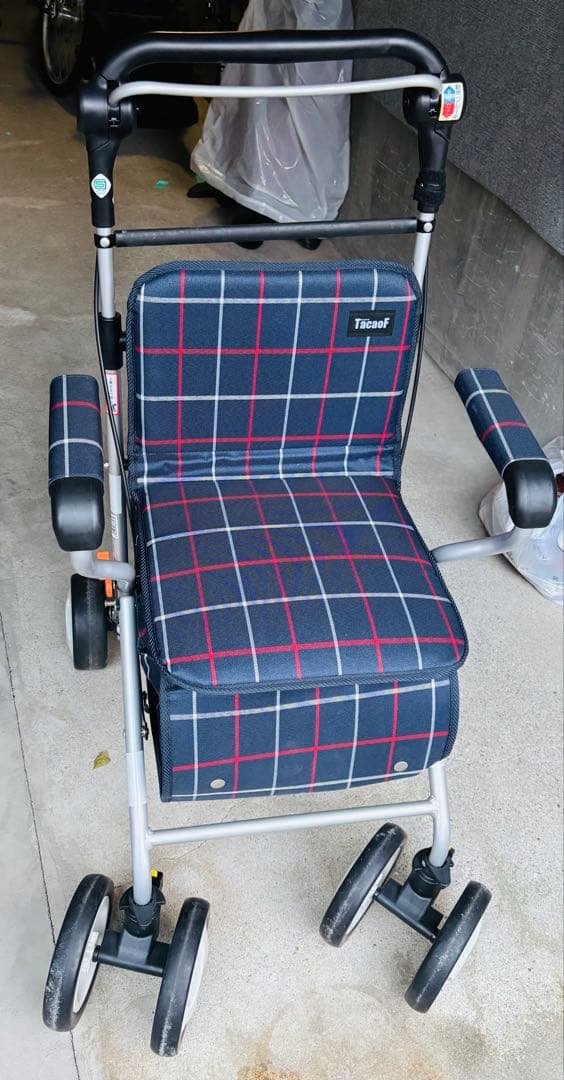 GM0526★折りたたみ式シルバーカー ネイビー・チェック柄