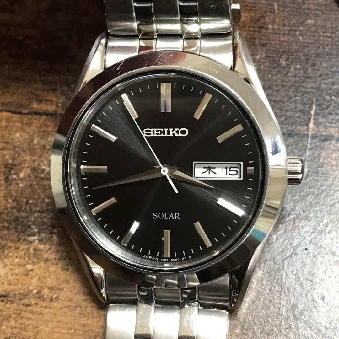 SEIKO V158-0AZ0 made JAPAN 防水ソーラー メンズ腕時計