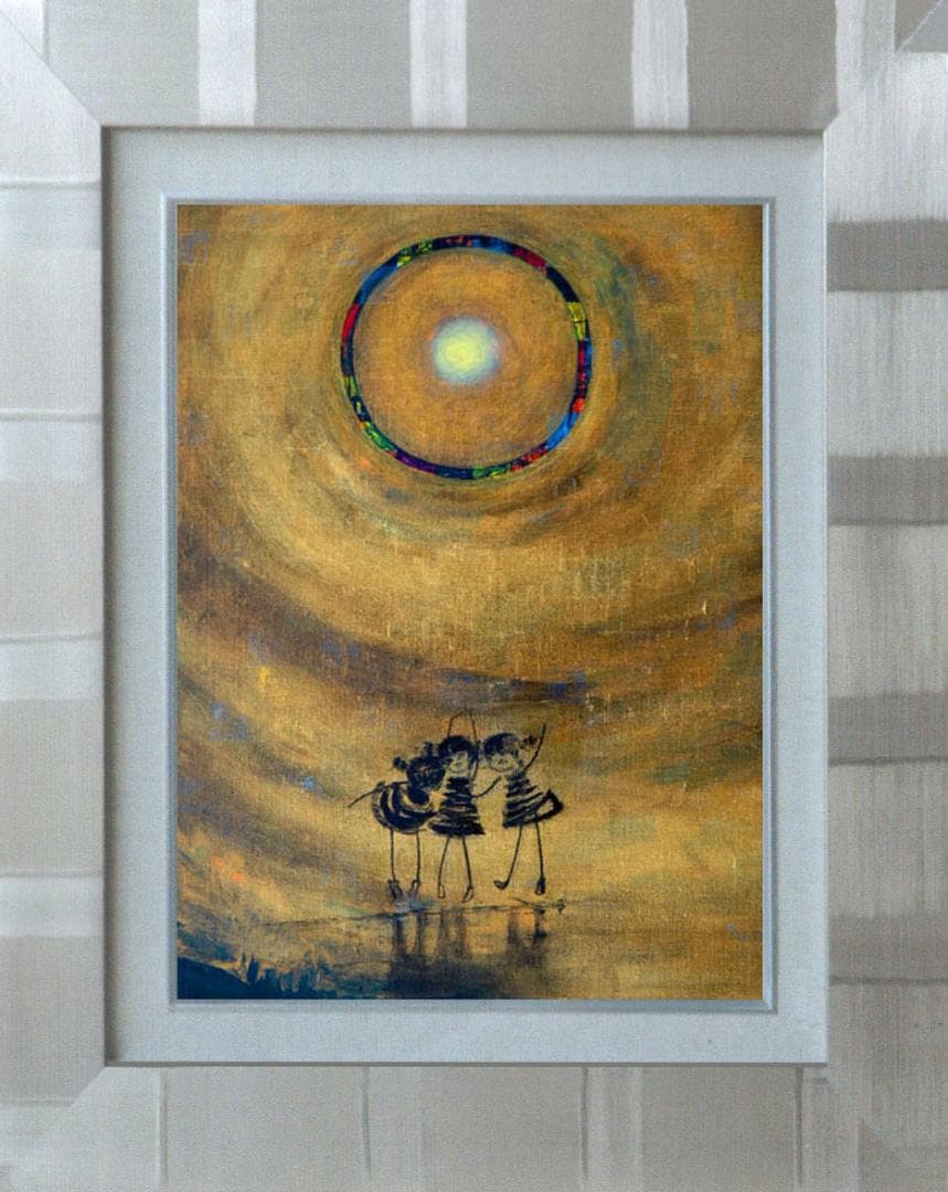 油絵 菅家令子 絵 絵画インテリア額付(銀) F4-081014 可愛い子供たち