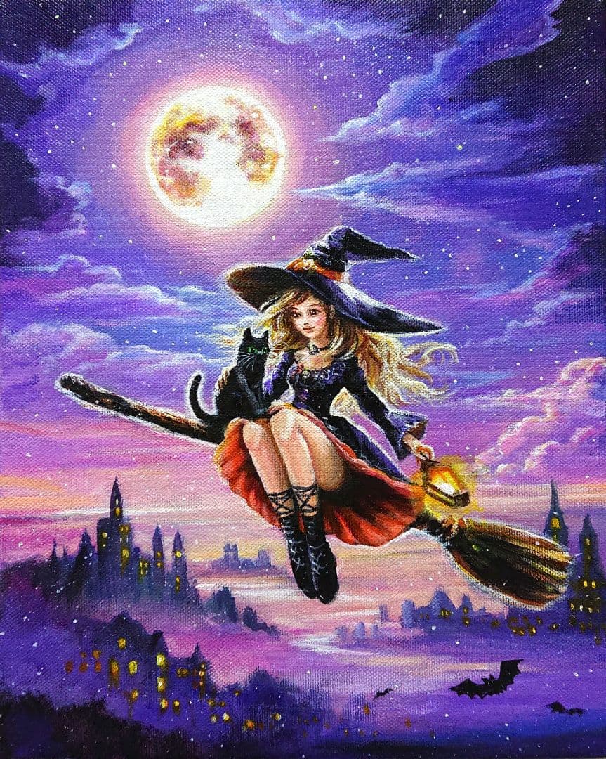 n*y様 【黒猫と共に】アクリル画 F3 風景画 絵画 agmotokawa_katukikazuo-tukineko