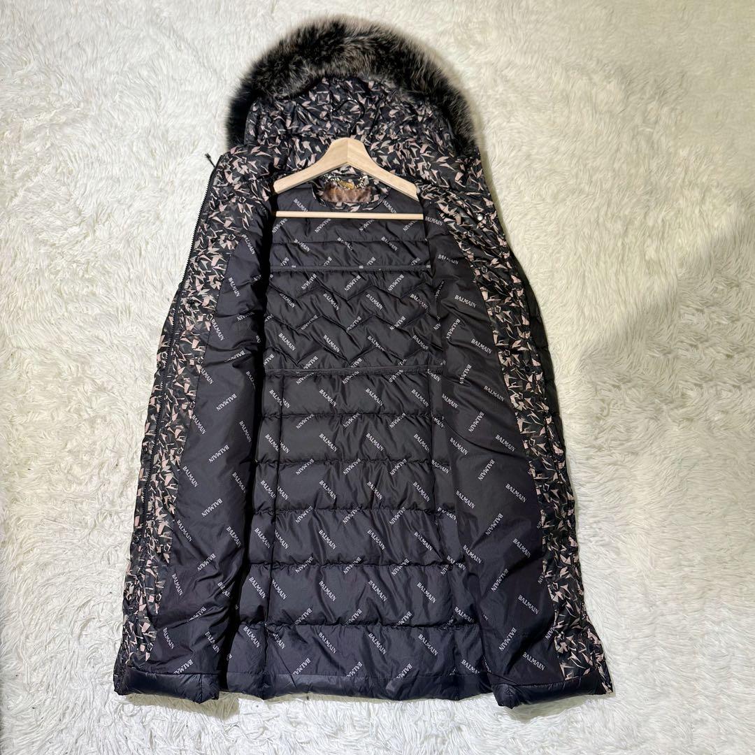 4WAY BALMAINバルマン ダウンロングコート カモフラ ブルーフォックス