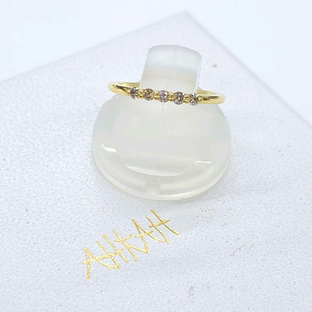 AHKAH K18 ダイヤ 0.1ct エメピンキーリング 3号