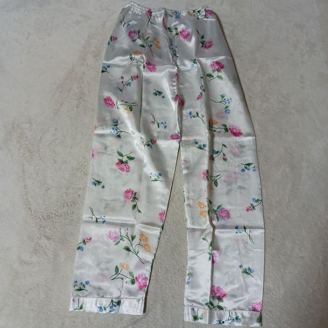 adidas 花柄サテンパジャマ ルームウェア シルク100% アディダス