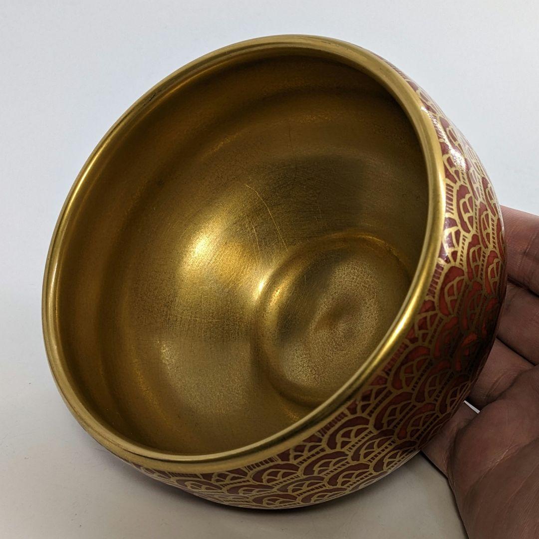 明山 九谷焼 金彩波文茶盌 共箱合布 抹茶碗 抹茶茶碗 茶道具 茶器 食器