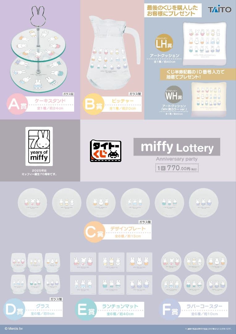 タイトーくじ　ミッフィー　Anniversary party １ロット タイトーくじ｜商品詳細