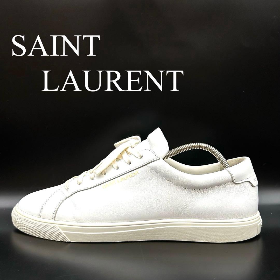 【美品】サンローラン ローカットスニーカー ロゴ メンズ レザー 白 27.5