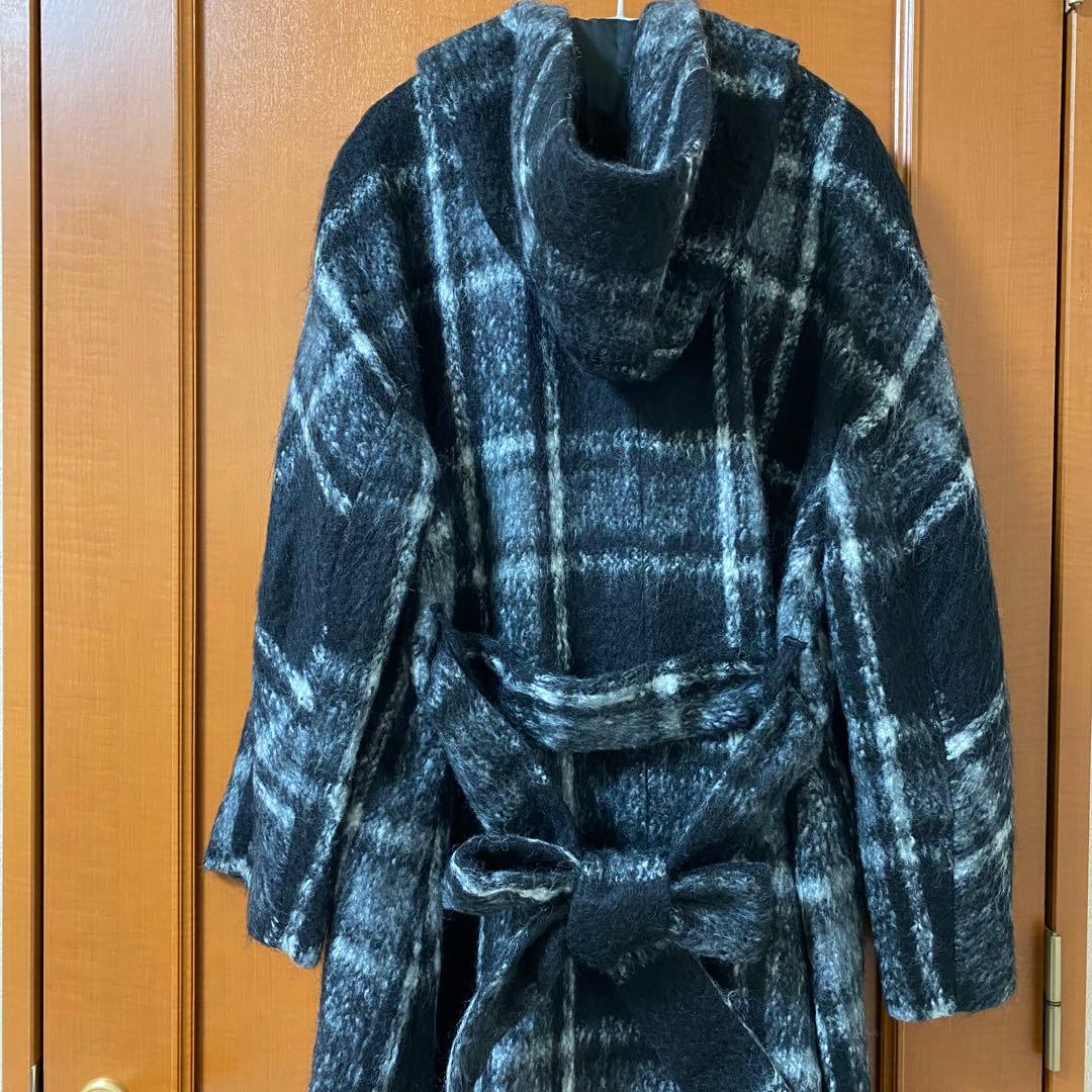 インゲボルグ　フードコート　ベルト付き　黒系　フリーサイズ リボンベルト付きフェイクウールトレンチコート[k9049x] | レディース