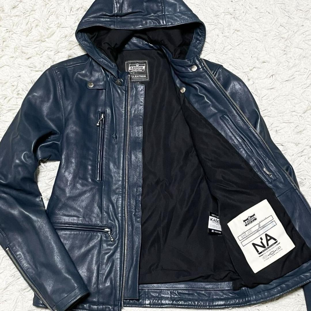 極美品●KADOYA カドヤ レザージャケット フード 山羊革 ネイビー レザー 革ジャン フードレザージャケット｜カドヤ公式オンラインショップ｜MR