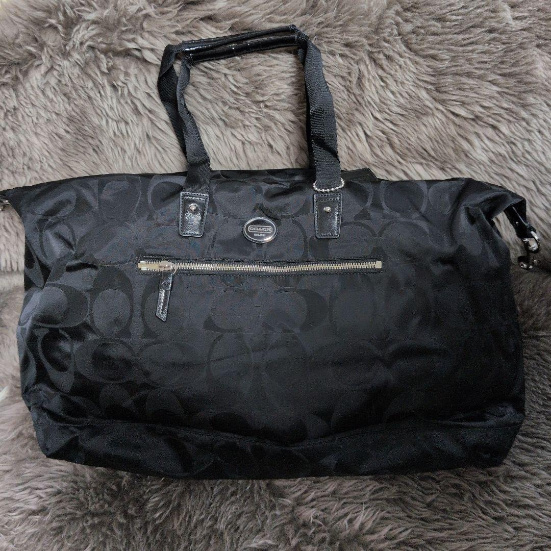 COACH ブラック シグネチャーナイロンボストンバッグ