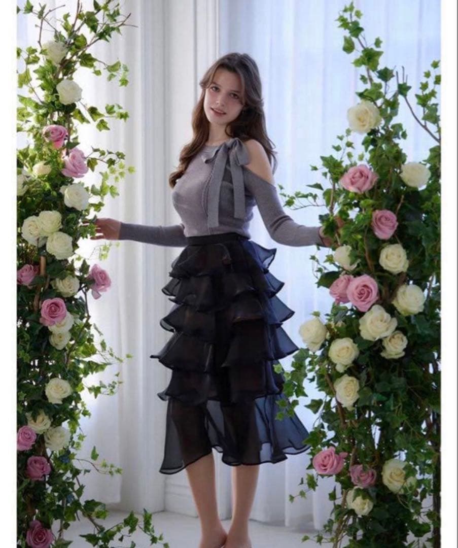 Riu Ribbon tie rib knit グレー　Rちゃんriu 美品 Riu【新品】Tulle docking ribbon dress Rちゃん - メルカリ