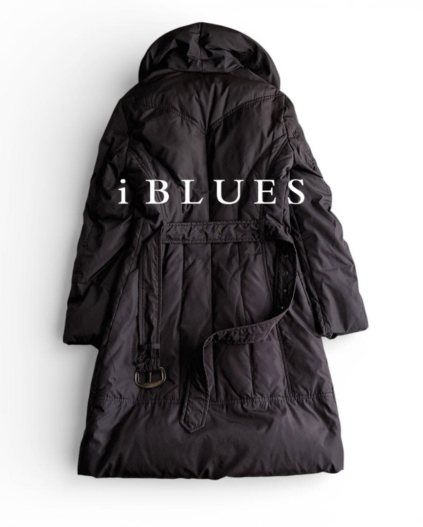 美品 マックスマーラiBLUES ショールカラー ベルト付 ロングダウン