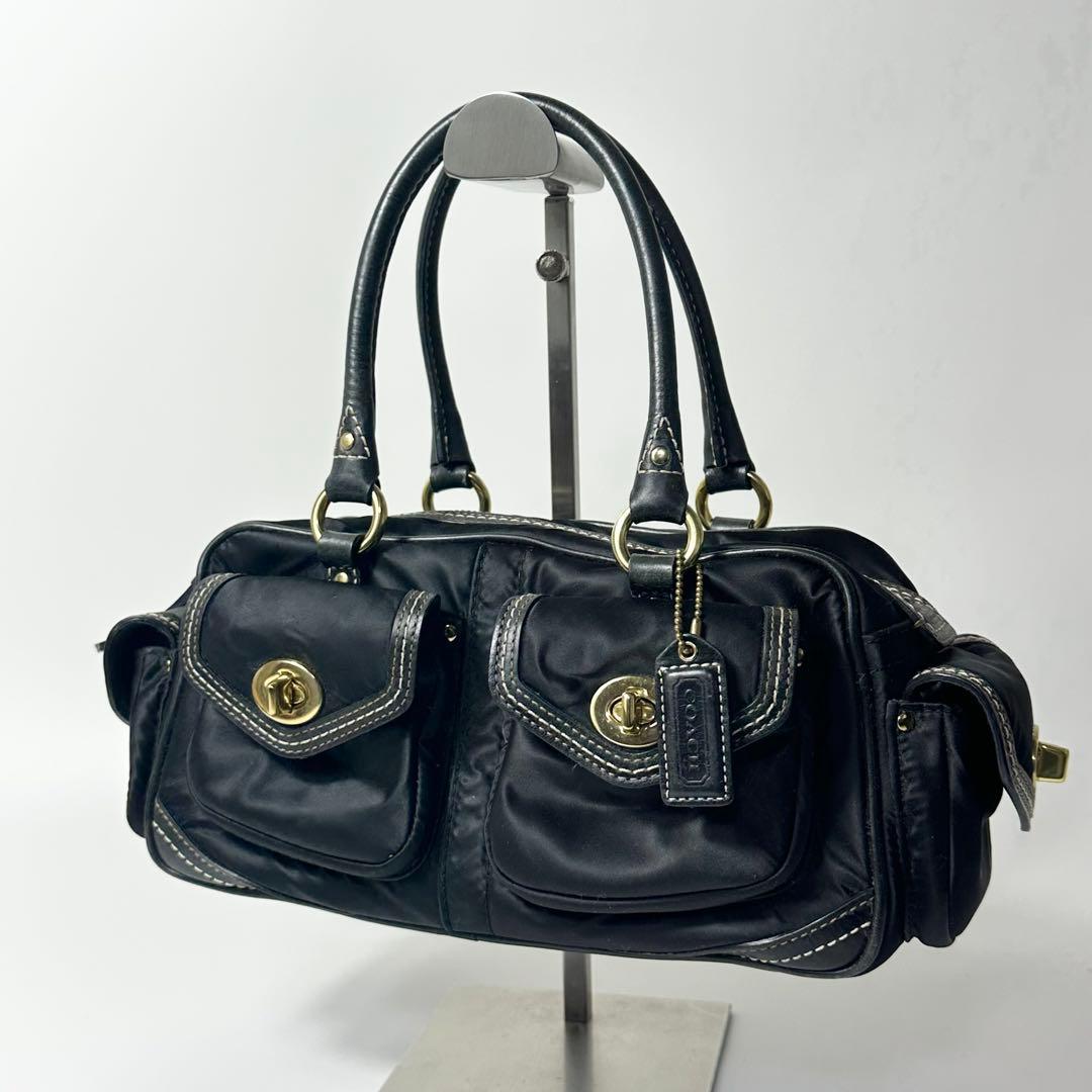 COACH 4452 ターンロック ナイロンレザー ミニボストンバッグ 黒