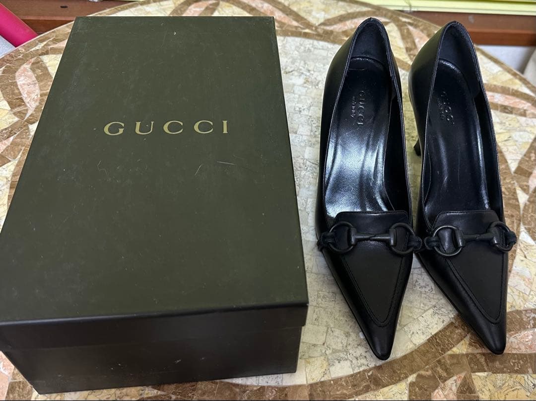 グッチ GUCCI パンプス ハイヒール ポインテッドトゥ ホースビット レザー