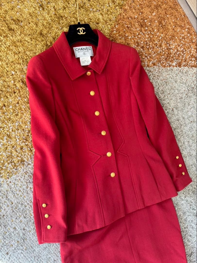 【未使用】CHANEL 96A ココボタン ヴィンテージ ウール セットアップ Yahoo!オークション - シャネル 95AW セットアップ ココマークボタン