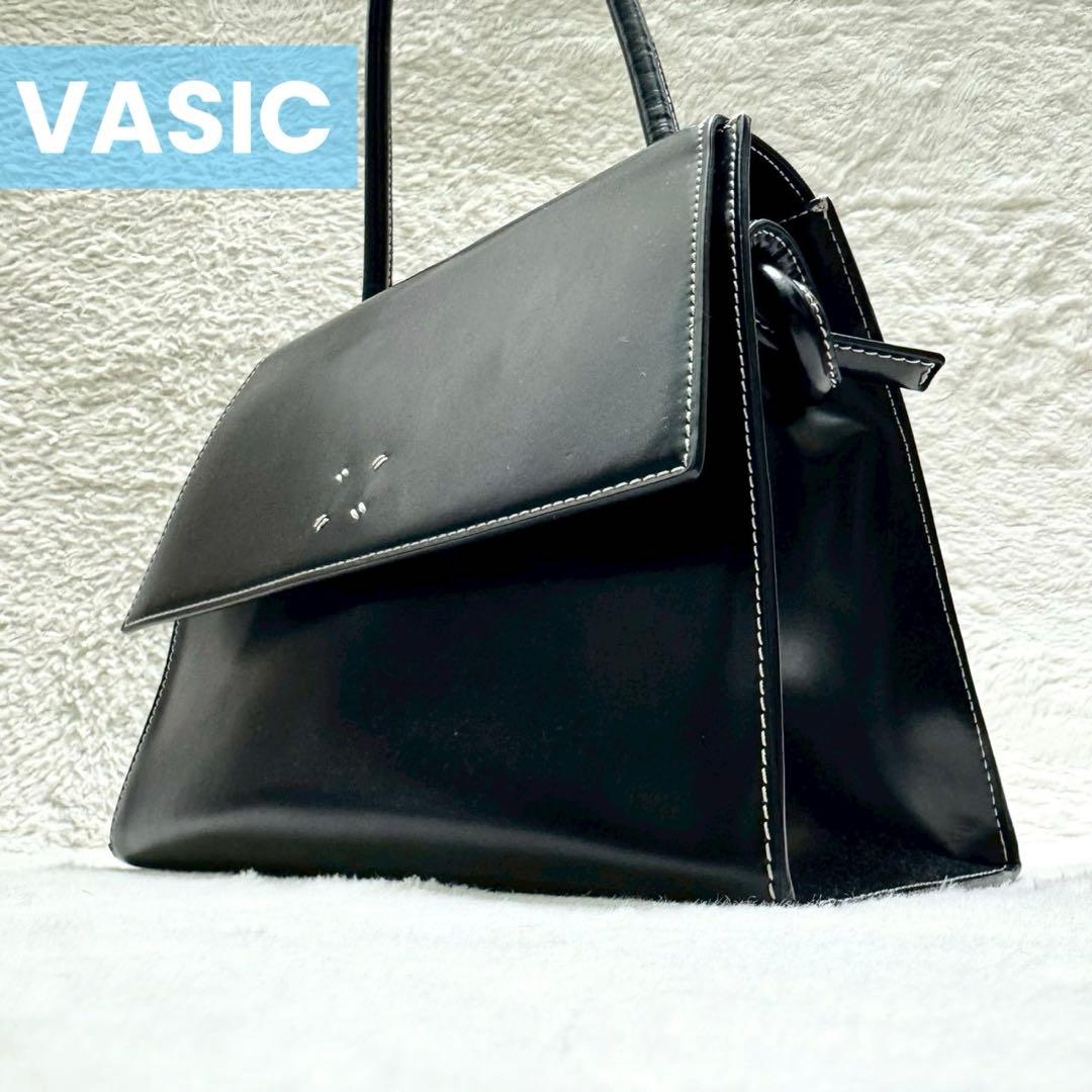 VASIC BEE スムースレザー 2way ワンハンドバッグ 肩掛け ブラック VASIC BEE スムースレザー 2way ワンハンドバッグ 肩掛け ブラック