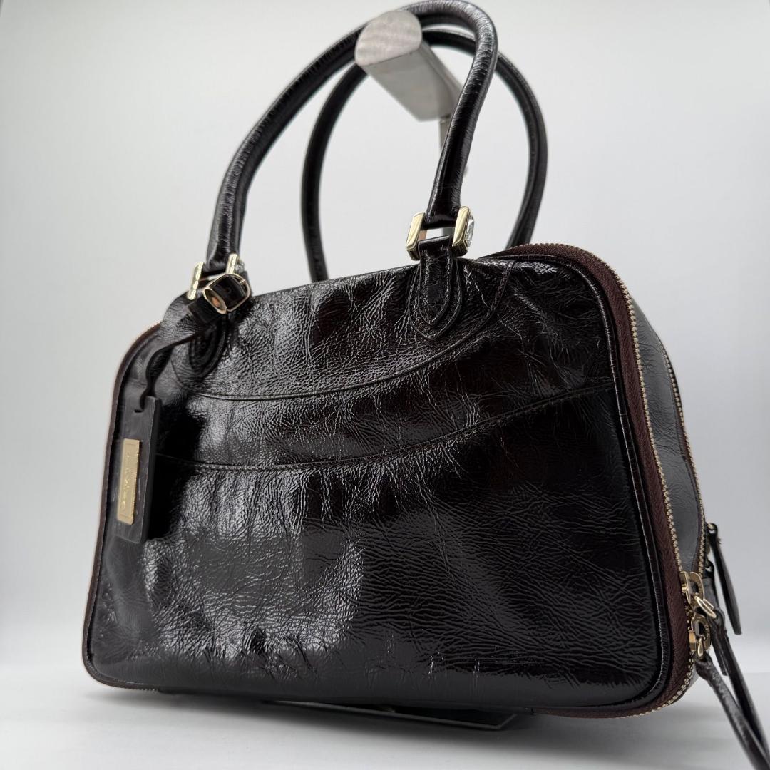 17669✨モラビト ビジュー パテントレザー ハンドバッグ ミニボストンバッグ