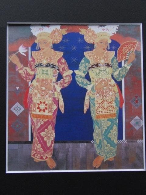 森田りえ子、【バリの踊り娘】、希少な額装用画集より、新品額装付、状態良好
