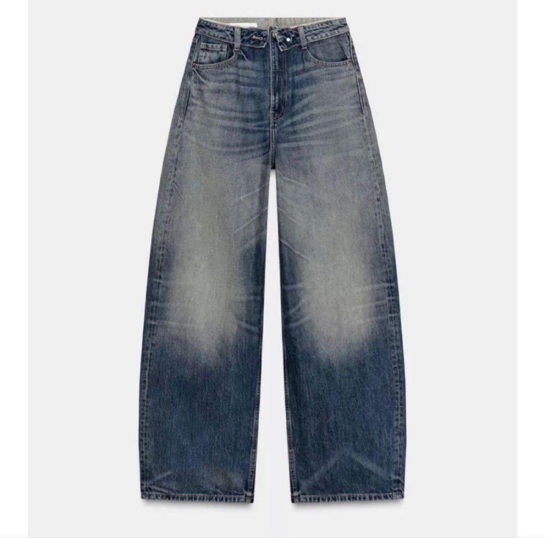 ZARA TRFミッドライズ折り返しウエストデニムパンツ XS EU32(5号