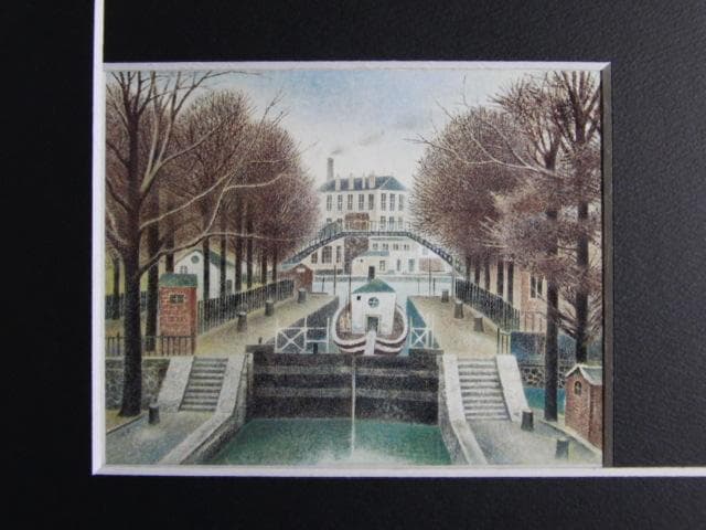 岡鹿之助、【運河】、希少な画集画、新品高級額 額装付、状態良好