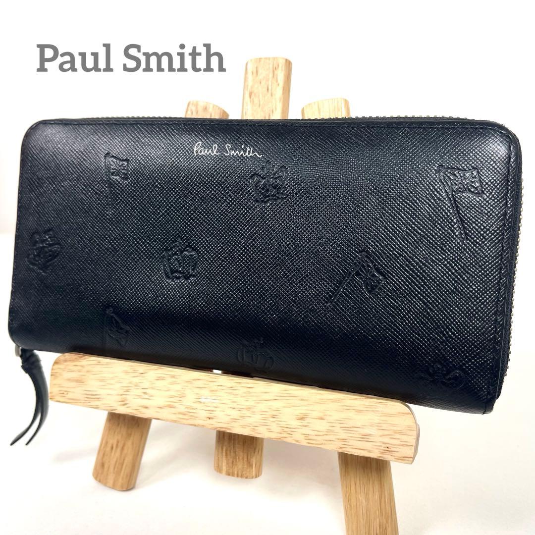 ポールスミス　長財布　ほぼ未使用　ラウンドファスナー　ドローイング　サフィアーノ