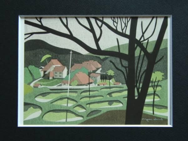 斎藤清、【さつきの会津（８）】、希少な大判額装用画集より、美品、新品額装付