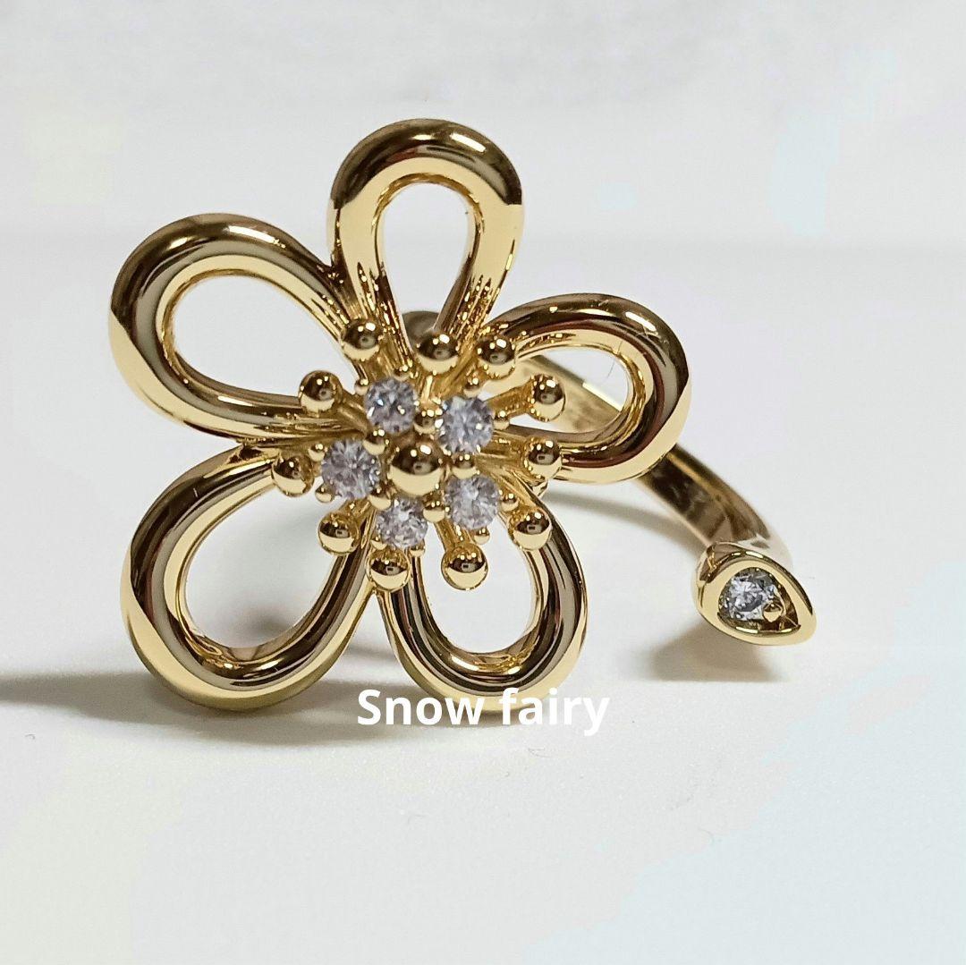 レースフラワーモチーフリング　ビックフラワーリング　イエローゴールドカラー フラワーレース リング 18K イエローゴールド, ダイヤモンド - ヴァン