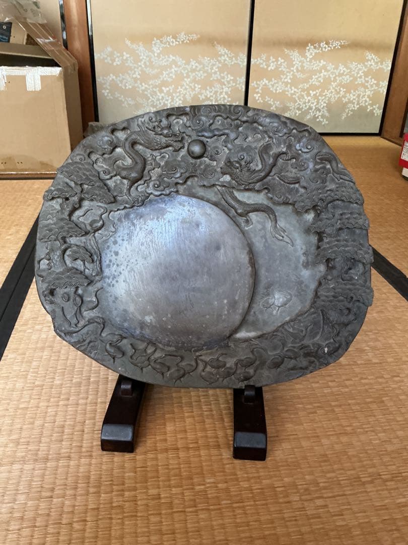 中国風 龍彫刻 飾り皿 石製 骨董調 | 激安通販のイーサプライ