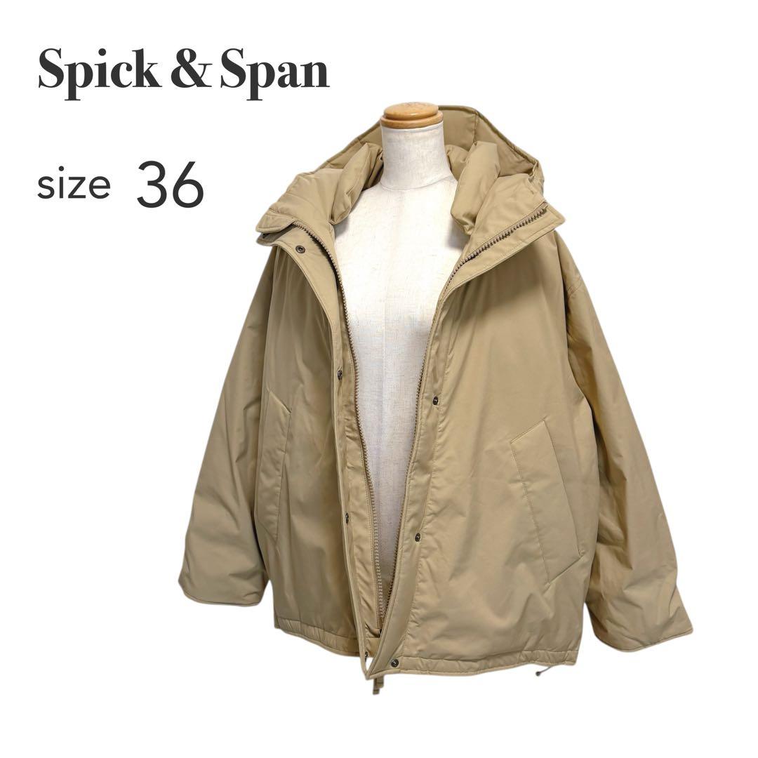 美品　スピックアンドスパン　24AW　撥水フーデッドダウンハーフコート　36