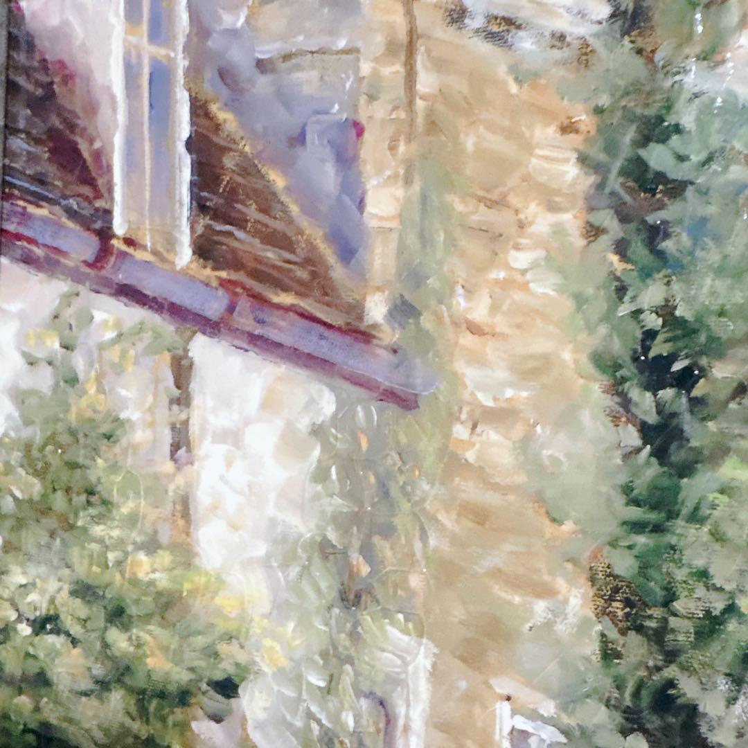 美品】ロンゴ『パティオガーデン 階段と花壇』風景画 額装 大型 縦76