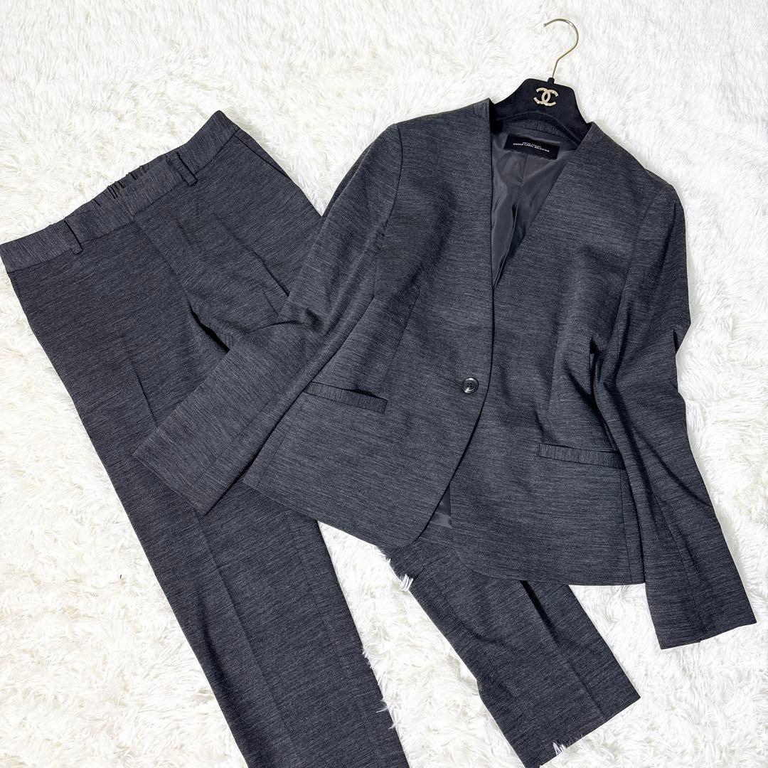 ☆極美品☆グリーンレーベルリクラシング パンツスーツ ノーカラー ストレッチ M